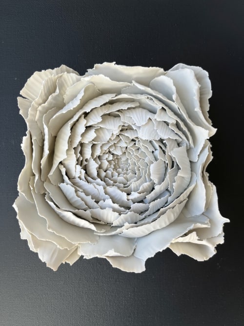 Hand-Sculpted 3D Peony Floral Tile on Canvas | Wall Sculpture in Wall Hangings by Leramic