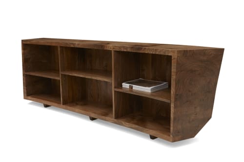 Asymmetrical Low Bookcase in English Walnut | Book Case in Storage by Jonathan Field