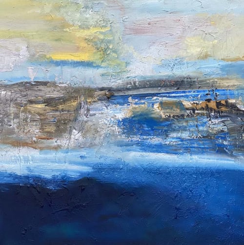 Distant Cliffs Abstract Painting by Red * 24” x 24” * Oil * | Oil And Acrylic Painting in Paintings by Strokes by Red - Red (Linda Harrison)