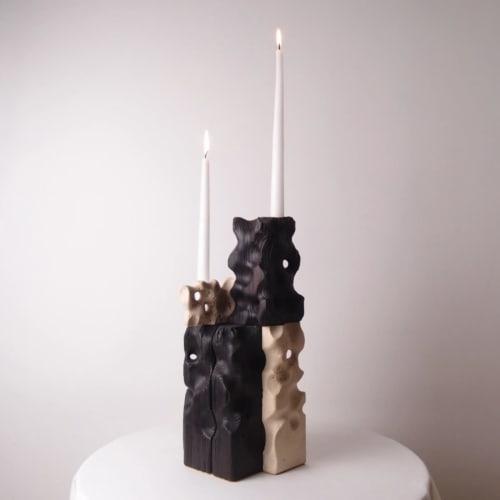 Holey Tower Candle Holder — Beam Wood & Stone | Decorative Objects by Gabor Gobi