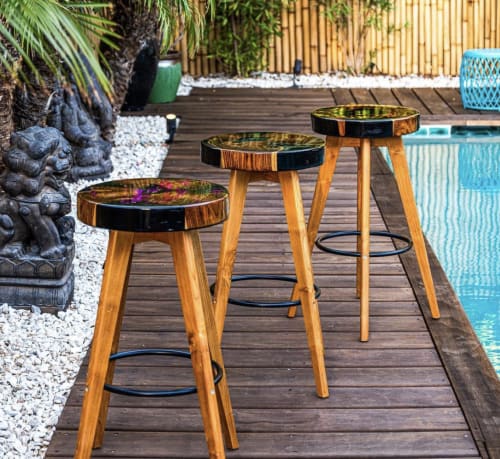 Resin Teak Stools With A Custom Fabricated Teak Base by Marsden