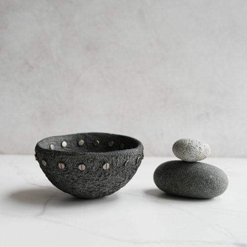 Large Treasure Bowl in Textured Stone Grey Concrete | Decorative Objects by Carolyn Powers Designs