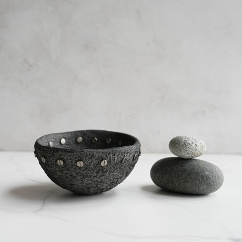 Large Treasure Bowl in Textured Stone Grey Concrete | Decorative Bowl in Decorative Objects by Carolyn Powers Designs