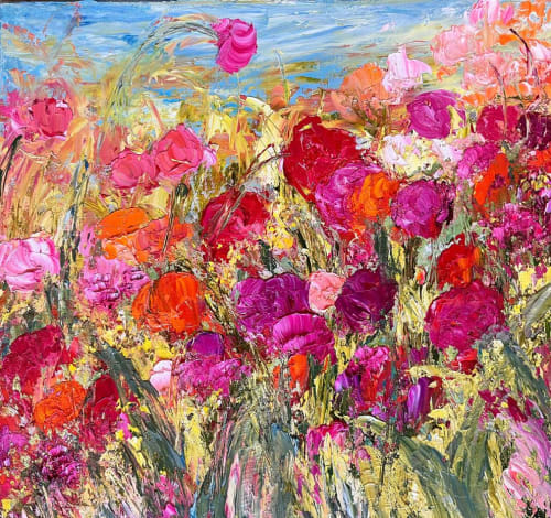 Purple Wild Flowers | Oil And Acrylic Painting in Paintings by Checa Art