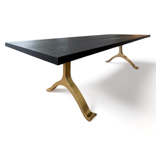 Carbon Black Brass Wishbone Table | Dining Table in Tables by YJ Interiors