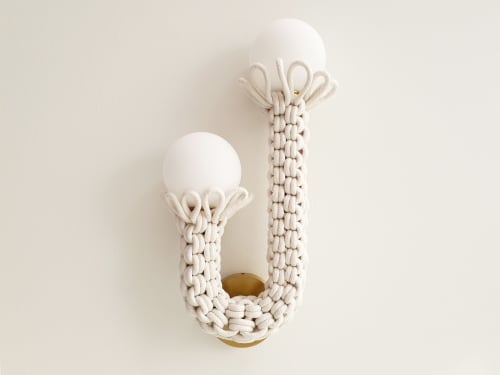 Memphis Fiber Lamp Sconce| Macrame handweave light sculpture | Sconces by Light and Fiber