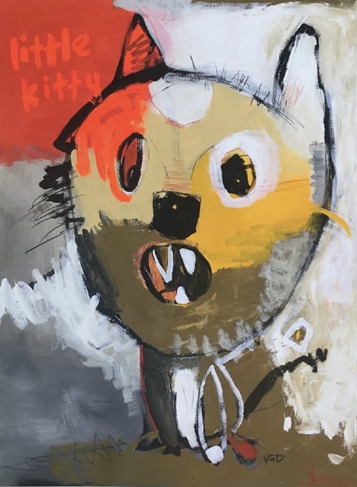 Bad Kitty original painting | Mixed Media in Paintings by Vikki Drummond
