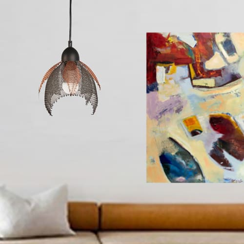 Steel Wire Mesh and Copper Pendant Light  10" t x 8.5"w | Pendants by Anne Lindsay Studio