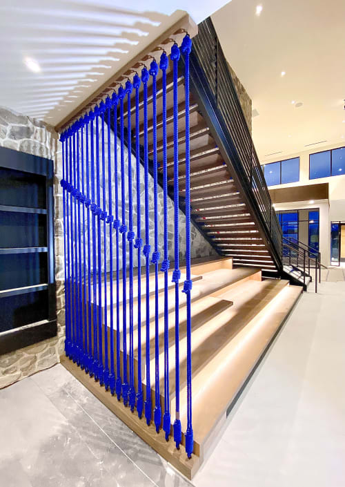 Blue Rope Room Divider for Commercial & Hospitality Spaces | Macrame Wall Hanging by BroCoLoco | Vyne One Loudoun Apartments in Ashburn