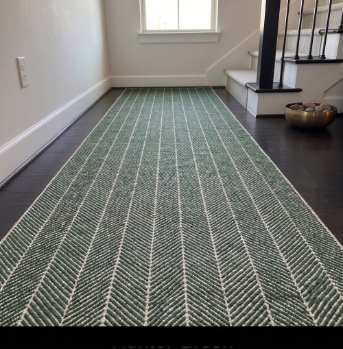 Handwoven Woolen Green Runner Rug | Rugs by Evergreen Carpets
