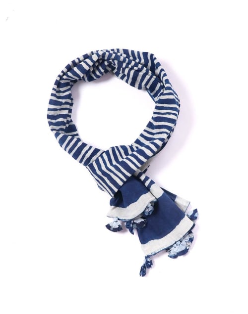 Hand Block Printed Natural Indigo Dyed Stoles - Zebra Pattern | Apparel & Accessories by itminan