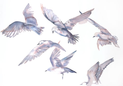 Seagulls in Flight : Original Watercolor Painting | Paintings by Elizabeth Becker