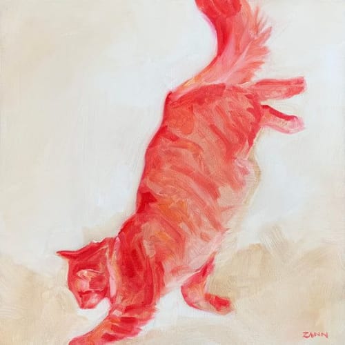 Tiberius in Red | Oil And Acrylic Painting in Paintings by Paws By Zann Pet Portraits