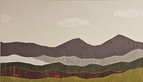 Landscape made with mixed acrylic and embroidered on canvas | Paintings by Laila Vazquez