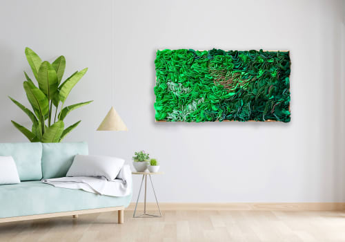 Glowing Greens Felt Wall Hanging (Framed) | Wall Sculpture in Wall Hangings by Kate Leibrand