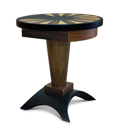 Round Backgammon Cocktail Table in Ebony & Bird’s-Eye Maple | Tables by Costantini Design