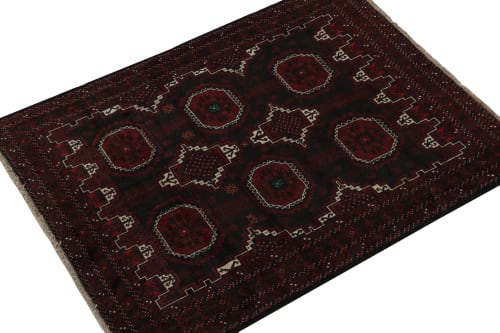 Rug & Kilim's Baluch Tribal Rug in Red & Black Patterns | Rugs by Rug and Kilim