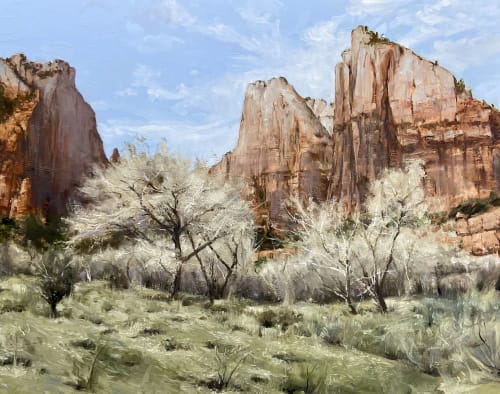 Zion National Park Desert Landscape Giclee Print | Oil And Acrylic Painting in Paintings by Erik Linton | Salt Lake City in Salt Lake City