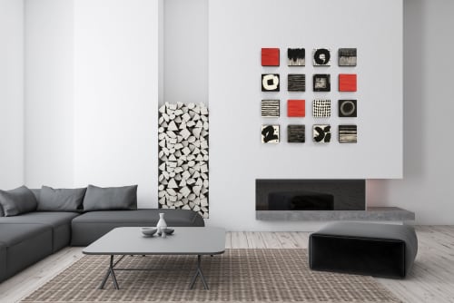 Black and White with Pop of Color Wall Sculpture | Wall Hangings by Paula Gibbs
