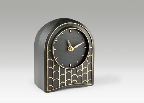 Deco Clock with Black Matte Glaze and Gold Luster | Appliances by M.L. Pots
