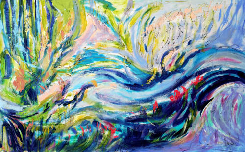 Immersion IV Blue & White Abstract Oil Painting 43" x 70" | Oil And Acrylic Painting in Paintings by Dorothy Fagan Fine Art: Joy's Garden