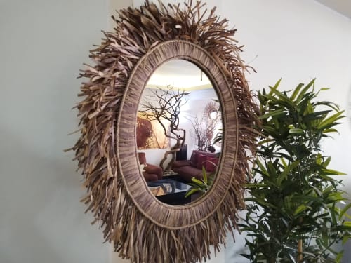 Raffia Mirror, Single Round Raffia Mirror, Boho Mirror, Wall | Decorative Objects by Magdyss Home Decor