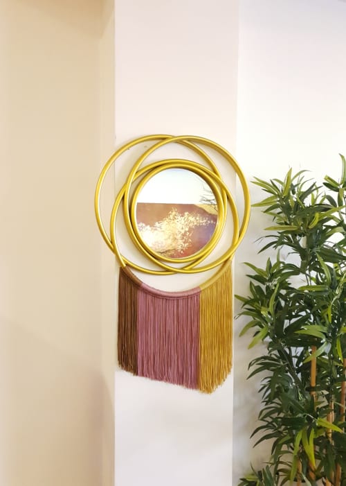 Round Mirror With Gold Edge and Macrame | Macrame Wall Hanging in Wall Hangings by Magdyss Home Decor