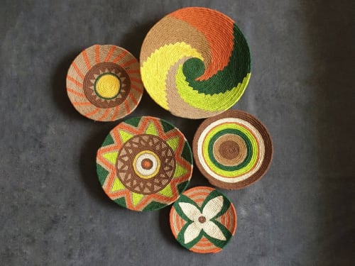 5 Pieces Natural Baskets for Boho Wall Decor | Decorative Plate in Decorative Objects by Sarmal Design