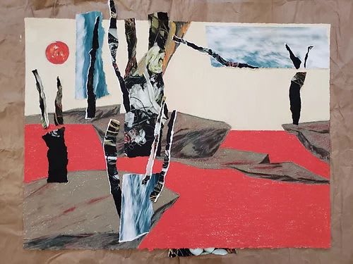 Collage Over The Sea Of Red | Drawings by Elvira Dayel