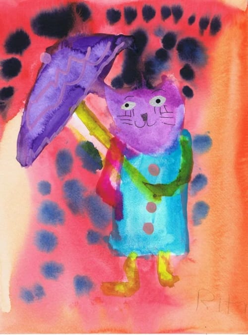Anat the Cat - Original Watercolor | Watercolor Painting in Paintings by Rita Winkler - "My Art, My Shop" (original watercolors by artist with Down syndrome)
