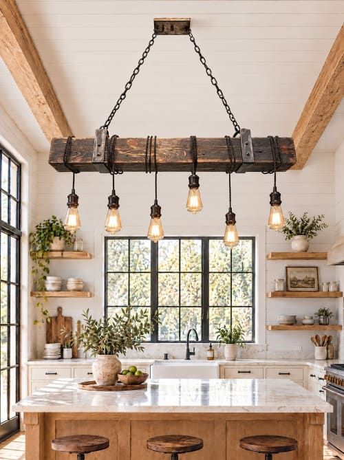 Wood Beam Chandelier:Light Fixture, 6-Light | Chandeliers by Lakehouse L