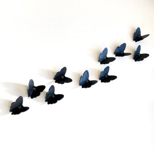 Set of 10 Butterflies with Metal Wire | Wall Hangings by Elizabeth Prince Ceramics