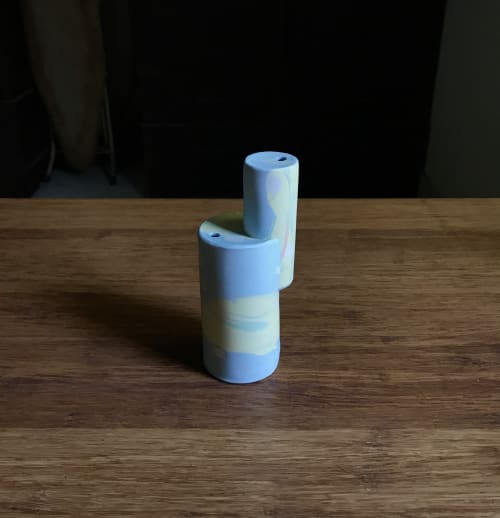 Tinted Blue Geometric Vase | Vases & Vessels by Renee's Ceramics
