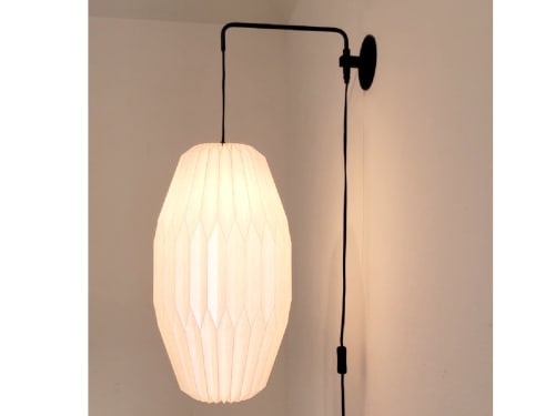 Industrial sconce with pleated LONG OVAL lampshade | Sconces by Studio Pleat