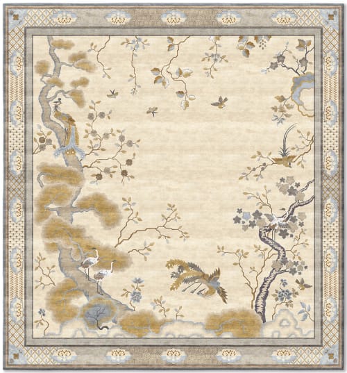 Chinese Pheonix Celeste / Bronze hand-knotted rug | Area Rug in Rugs by Atelier Tapis Rouge