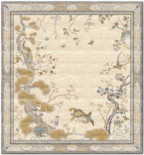 Rug Chinese Pheonix Celeste hand-knotted chinoiserie style | Area Rug in Rugs by Atelier Tapis Rouge