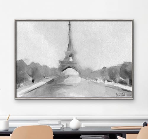 “Eiffel Tower” Paris black & white giclée canvas print | Paintings by Beverly Brown
