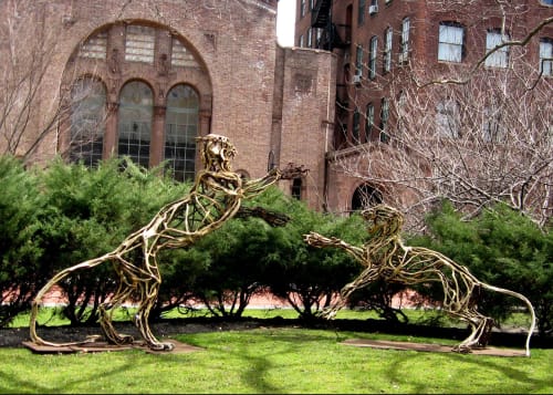 Lions at the Gate | Public Sculptures by Wendy Klemperer Art Inc | Pratt Institute Sculpture Park in Brooklyn