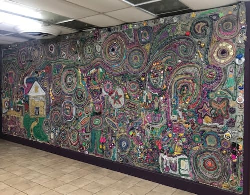 Mardi Gras Bead Mosaic, continuing project | Murals by Teresa Parod | ArcGNO - Uptown Community Center in New Orleans