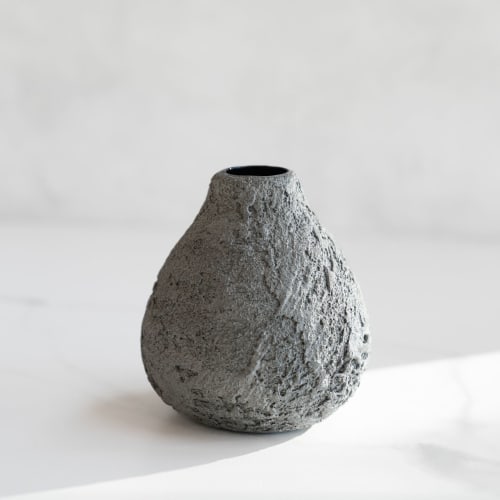 Rounded Vase in Textured Dove Grey Concrete | Vases & Vessels by Carolyn Powers Designs