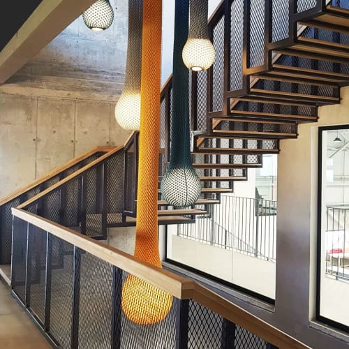 Hanging Knitted Lamp Shade - Dropped | Pendants by Ariel Zuckerman Studio | Tsiporit Industrial Zone in Nof HaGalil