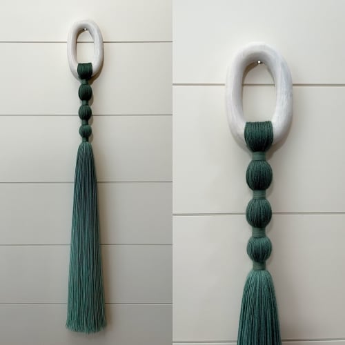 Green ombré tassel fiber Art wall hanging | Wall Hangings by The Cotton Yarn