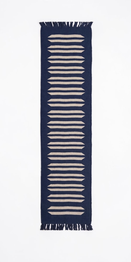 Handwoven Woolen Blue Runner Rug | Rugs by Evergreen Carpets