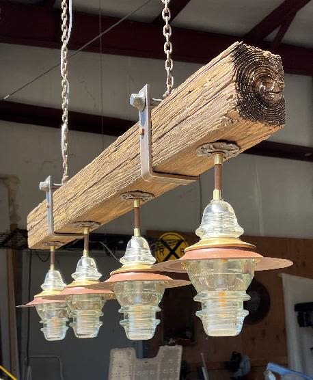 Telegraph Pole Crossarm Beam Chandelier Insulator Metal Hood | Chandeliers by RailroadWare Lighting Hardware & Gifts