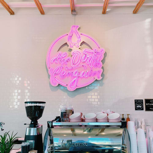 Custom Neon Signage | Signage by Lili Lakich | The Dirty Penguin Coffee Co. in Chino Hills