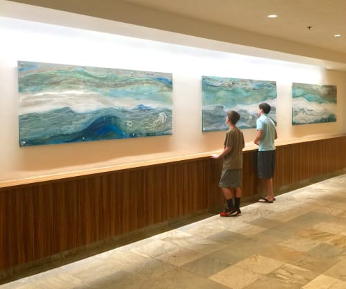Marriott Waikiki Beach Jellyfish Triptych | Oil And Acrylic Painting in Paintings by Carla Goldberg Studio Art | Marriott Waikiki Beach Paoakalani Ave Entrance in Honolulu