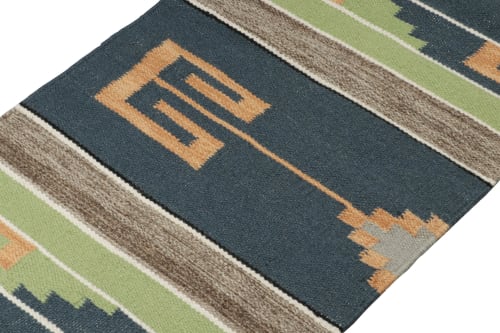 Rug & Kilim’s Tribal style Kilim in Blue, Gold, Green | Rugs by Rug and Kilim