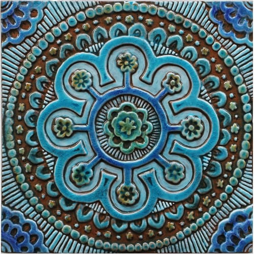 Set of 8 large turquoise tiles Outdoor wall art installation | Tiles by GVEGA