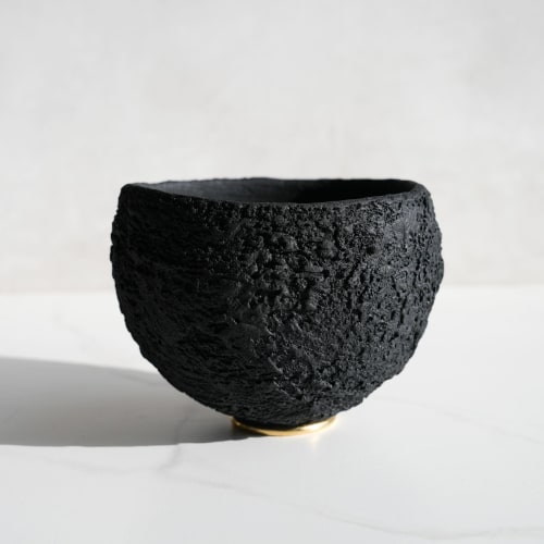 Deep Sphere Sculpture Bowl with Brass Footer | Sculptures by Carolyn Powers Designs