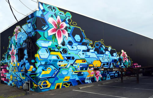 Geometric Abstract with Lilies Mural | Street Murals by John Osgood | Seattle Design Center in Seattle